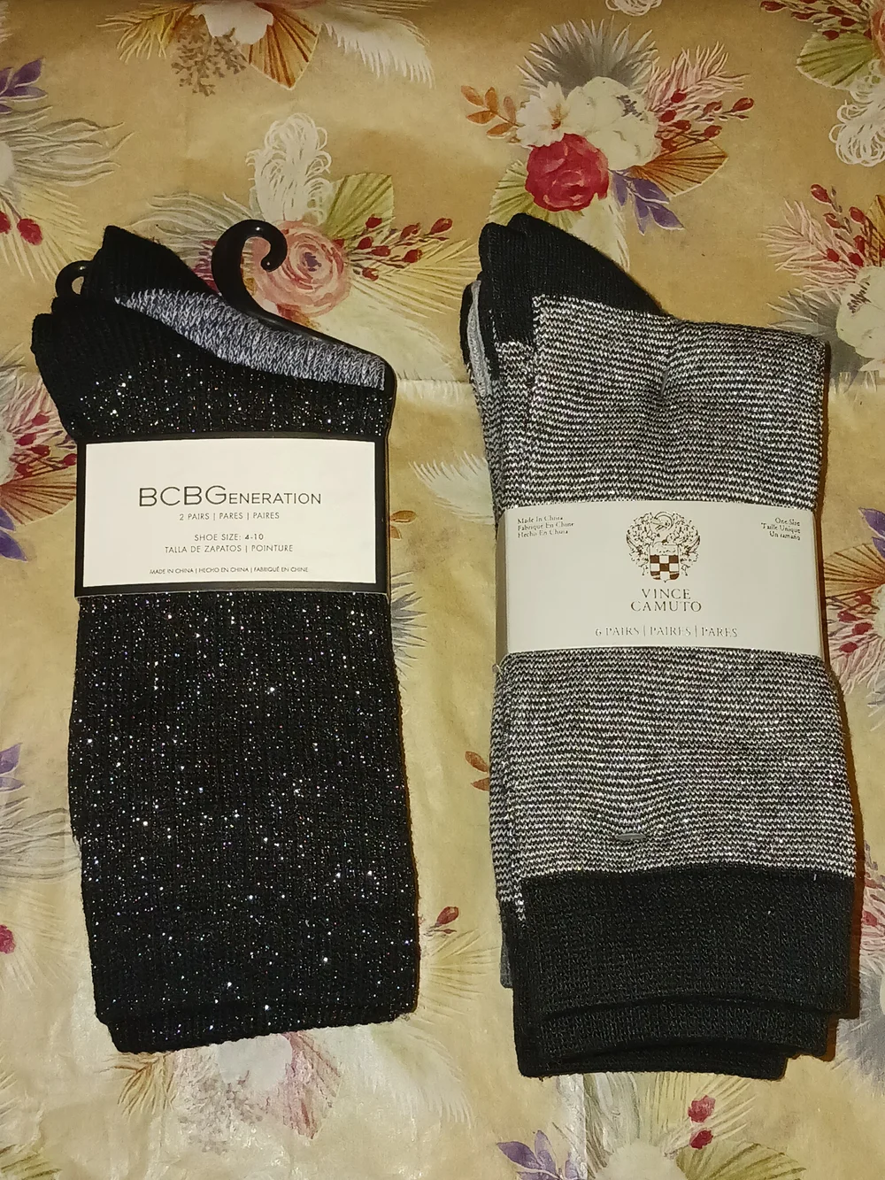 BCBGeneration Vince Camuto Black Grey Metallic Crew Socks Sparkle Thin Stripes